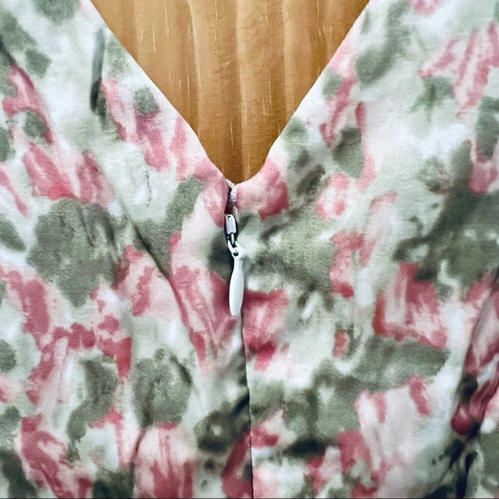 Talbots pink green white sleeveless cross bodice retro style midi dress 16 - Picture 8 of 10